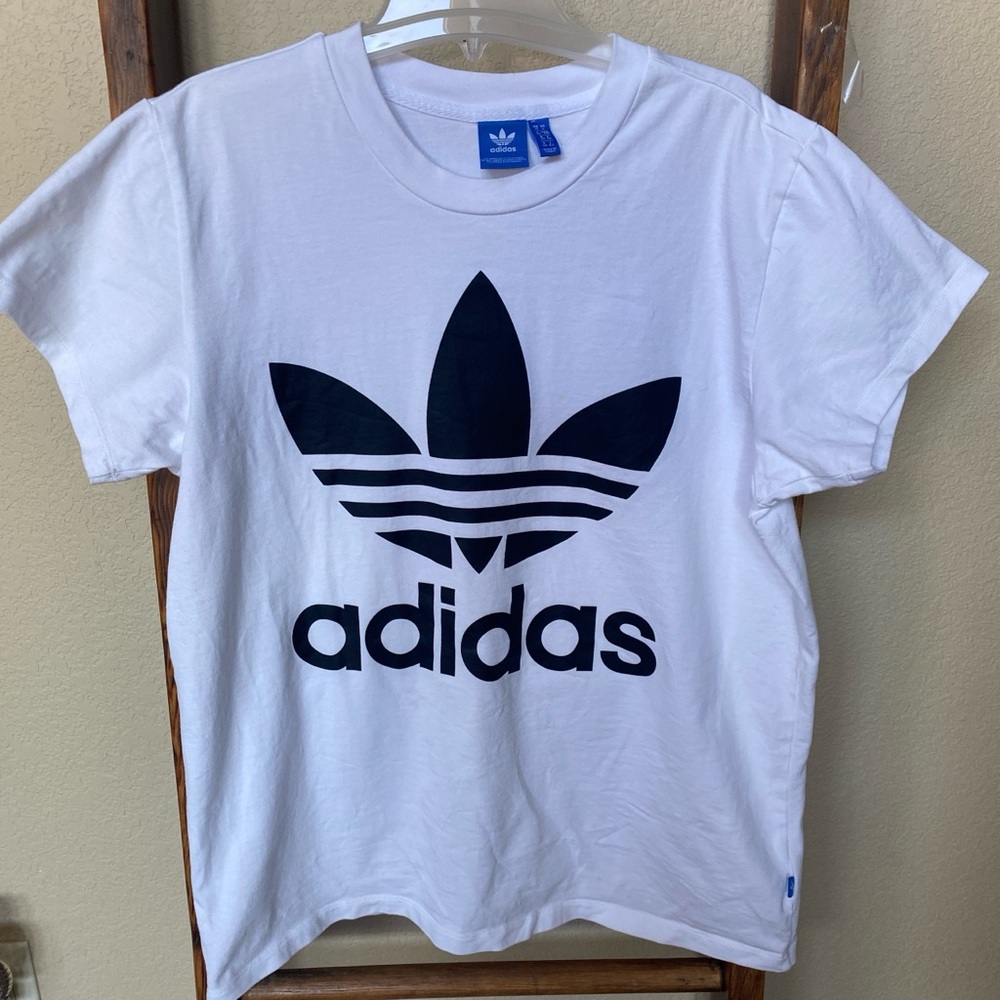 White Adidas Trefoil T-shirt, L